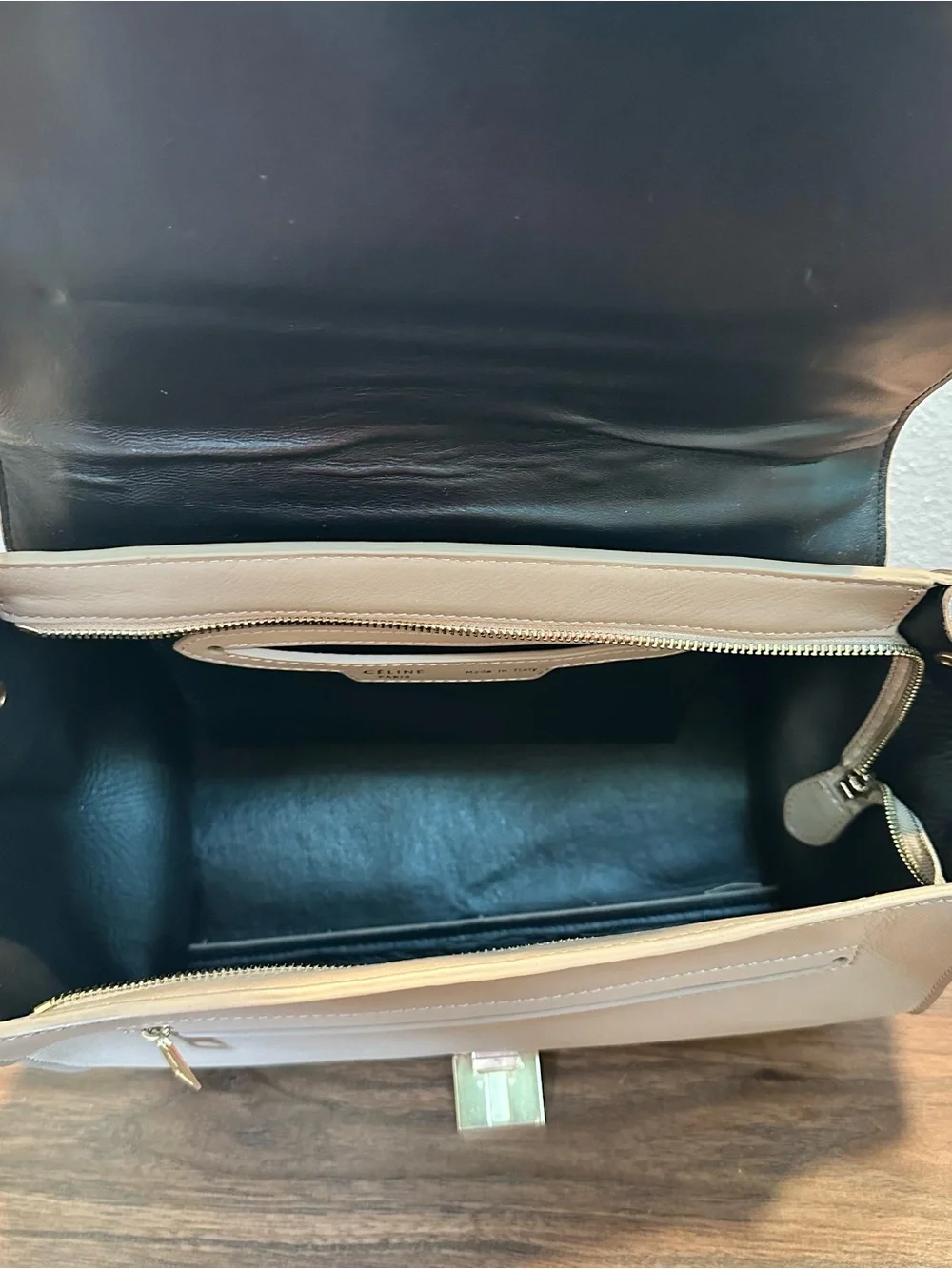 Ce!ine INSPIRED Trapeze-Style Leather Top-Handle Bag in Light Beige